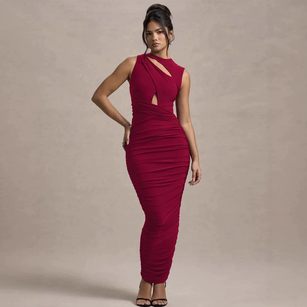 Zara Fall Winter Pleated Sleeveless Round Neck Bodycon Dress